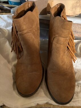MIA Tan Suede Fringe Ankle Boots